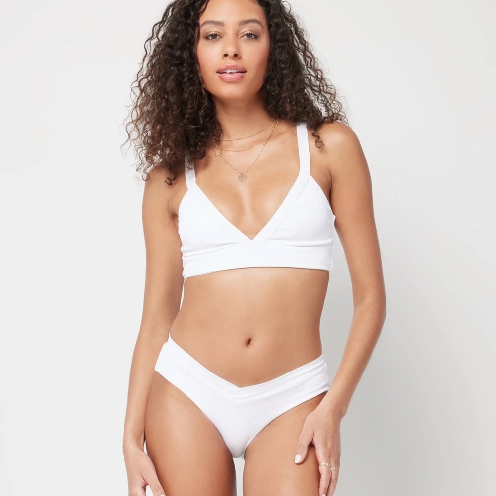 L Space Ribbed Vera Bikini Top + Pratt Bottom Classic Cream Small